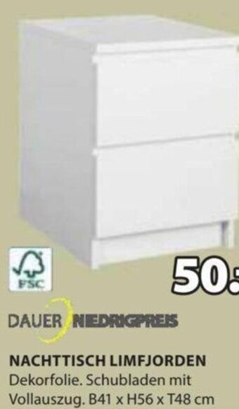 JYSK NACHTTISCH LIMFJORDEN Dekorfolie. Schubladen mit Vollauszug. B41 x H56 x T48 cm Angebot