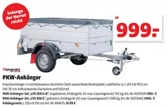 Liebmarkt Pongratz PKW-Anhänger Einachsanhänger in Leichtbauweise. Verzinkter Stahl, wasserfeste Bodenplatte. Ladefläche ca. L 201 Angebot