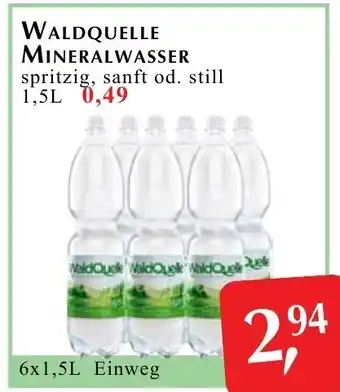 Winkler Markt WALDQUELLE MINERALWASSER spritzig, sanft od. still 0,49 6x1, 5L 6x1,5L Einweg Angebot