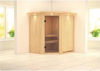 Hornbach Plug & play sauna karibu achat iii ohne ofen mit dachkranz und ganzglastüre aus klarglas Angebot