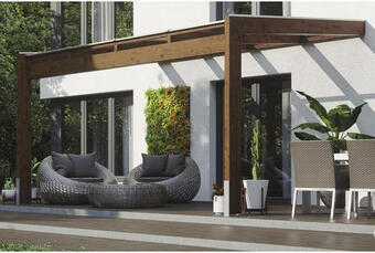 Hornbach Terrassenüberdachung skan holz novara mit pfostenlaschen 450x359 cm nussbaum Angebot