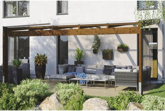 Hornbach Terrassenüberdachung skan holz novara mit pfostenlaschen 557x259 cm nussbaum Angebot