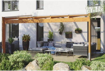 Hornbach Terrassenüberdachung skan holz novara mit pfostenlaschen 557x309 cm eiche hell Angebot