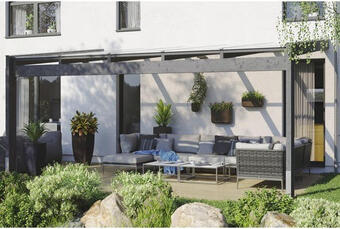 Hornbach Terrassenüberdachung skan holz novara mit pfostenlaschen 557x309 cm grau Angebot