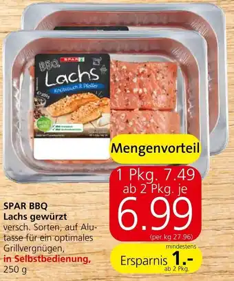 Spar SPAR BBQ Lachs gewürzt versch. Sorten, auf Alu-tasse für ein optimales Grillvergnügen, 250G Angebot