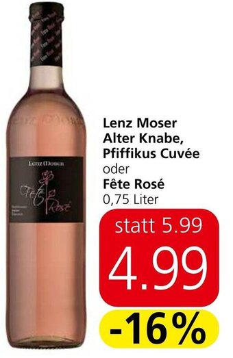 Spar Lenz Moser Alter Knabe, Pfiffikus Cuvée oder Fête Rosé 0,75 Liter Angebot