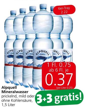 Spar Alpquell Mineralwasser prickelnd, mild oder ohne Kohlensäure, 1,5 Liter Angebot