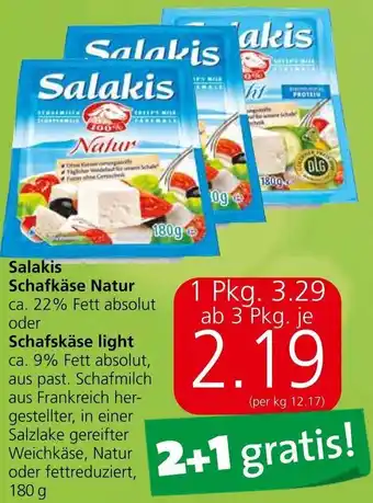 Spar Salakis Schafkäse Natur ca. 22% Fett absolut oder Schafskäse light ca. 9% Fett absolut, aus past180 g Angebot