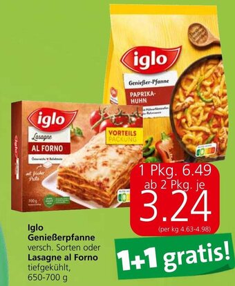 Spar Iglo Genießerpfanne versch. Sorten oder Lasagne al Forno tiefgekühlt, 650-700 g Angebot