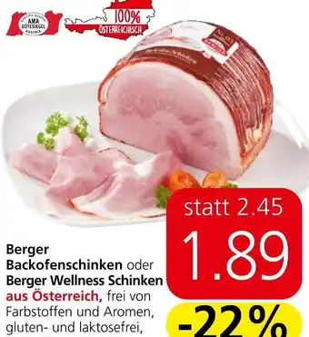 Spar Berger Backofenschinken oder Berger Wellness Schinken aus Österreich 100 g Angebot