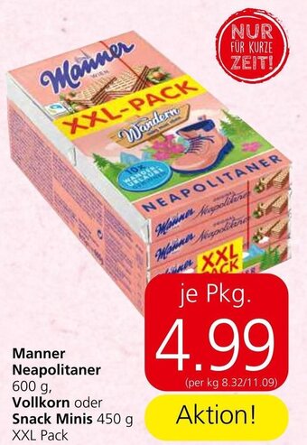 Spar Manner Neapolitaner 600 g, Vollkorn oder Snack Minis 450 g XXL Pack Angebot