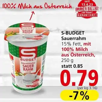 Spar S-BUDGET Sauerrahm 15% Fett, mit 100% Milch aus Österreich, 250g Angebot