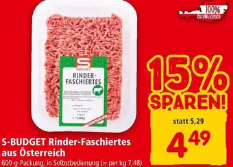 Interspar S-BUDGET Rinder-Faschiertes aus Österreich 600-g-Packung, in Selbstbedienung (= per kg 7,48) Angebot