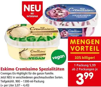 Interspar Eskimo Cremissimo Spezialitäten 900-1300 ml Angebot