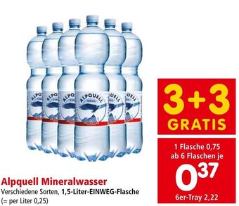 Interspar Alpquell Mineralwasser Verschiedene Sorten, 1,5-Liter-EINWEG-Flasche Angebot