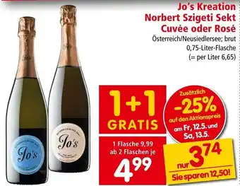 Interspar Jo's Kreation Norbert Szigeti Sekt Cuvée oder Rosé Österreich/Neusiedlersee; brut 0,75-Liter-Flasche Angebot