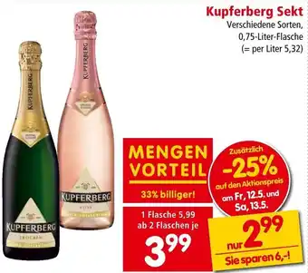 Interspar Kupferberg Sekt Verschiedene Sorten, 0,75-Liter-Flasche (= per Liter 5,32) Angebot