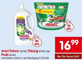 Interspar Ariel Pulver 80 WG, Flüssig 80 WG oder Pods 60 WG Angebot