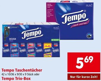 Interspar Tempo Taschentücher 42 x 10/36 x 9/30 x 9 Stück oder Tempo Trio-Box Angebot