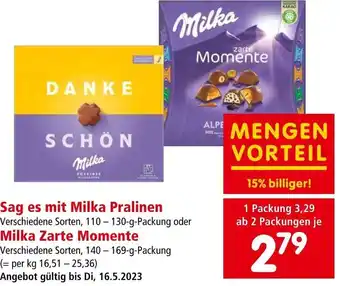 Interspar Sag es mit Milka Pralinen Verschiedene Sorten, 110 -130-g-Packung oder Milka Zarte Momente Angebot