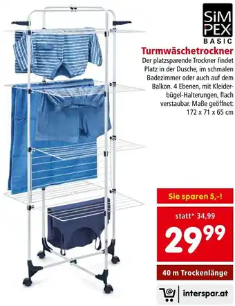 Interspar SIMPEX Turmwäschetrockner Maße geöffnet: 172 x 71 x 65 cm Angebot