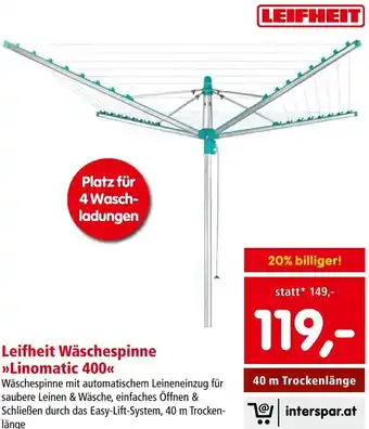Interspar Leifheit Wäschespinne >>Linomatic 400<< 40 m Trockenlänge Angebot