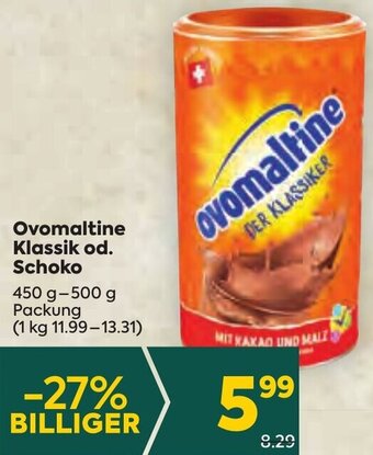 Billa Ovomaltine Klassik od. Schoko 450 g-500 g Packung Angebot
