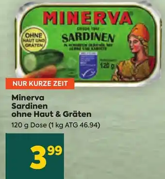 Billa Minerva Sardinen ohne Haut & Gräten 120 g Dose (1 kg ATG 46.94) Angebot