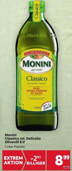 Billa Monini Classico od. Delicato Olivenöl E.V 1 Liter Flasche Angebot