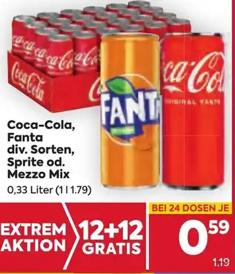 Billa Coca-Cola, Fanta div. Sorten, Sprite od. Mezzo Mix 0,33 Liter Angebot