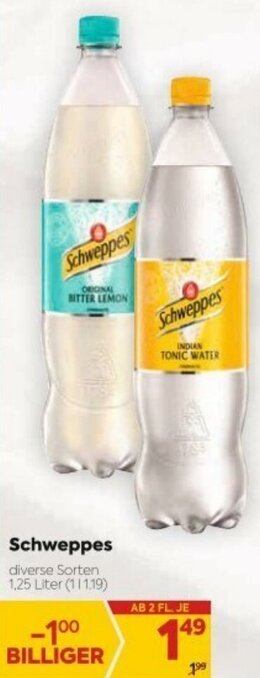Billa Schweppes 1.25 Liter Angebot