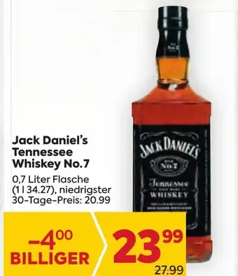Billa Jack Daniel's Tennessee Whiskey No.7 0,7 Liter Flasche (1134.27), niedrigster 30-Tage-Preis: 20.99 Angebot