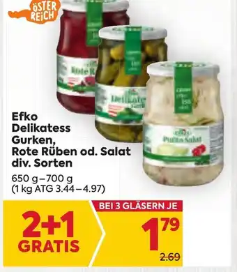 Billa Efko Delikatess Gurken, Rote Rüben od. Salat div. Sorten Angebot