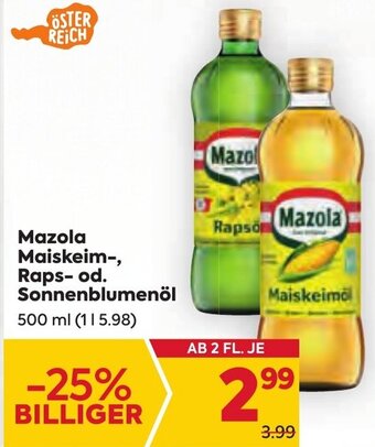 Billa Mazola Maiskeim-, Raps- od. Sonnenblumenöl Angebot