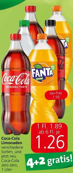 Eurospar Coca-Cola Limonaden verschiedene Sorten, und jetzt neu Coca-Cola zero zero, 1 Liter Angebot