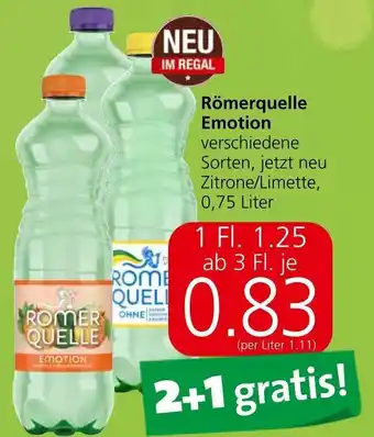 Eurospar Römerquelle Emotion verschiedene Sorten, jetzt neu Zitrone/Limette, 0,75 Liter Angebot