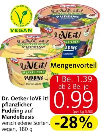 Eurospar Dr. Oetker loVE it! pflanzlicher Pudding auf Mandelbasis verschiedene Sorten, vegan, 180 g Angebot