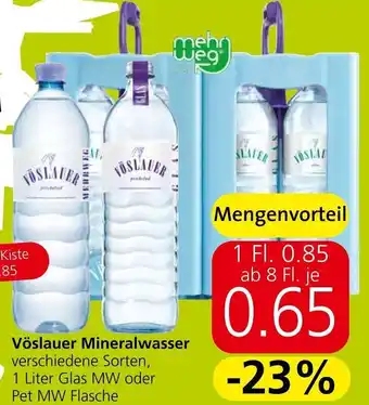 Eurospar Vöslauer Mineralwasser verschiedene Sorten, 1 Liter Glas MW oder Pet MW Flasche Angebot