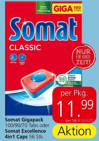 Eurospar Somat Gigapack 100/90/70 Tabs oder Somat Excellence 4in1 Caps 56 Stk. Angebot
