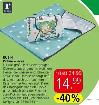 Eurospar RUBIN Picknickdecke Für das große Picknickvergnügen! Oberseite aus angenehm weichem Fleece, die wasser- und schmutz Angebot