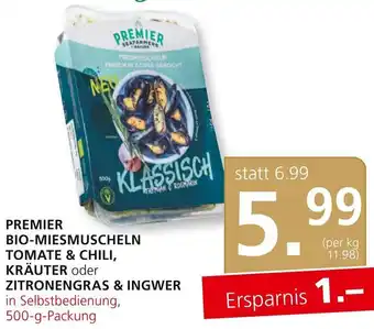 SPAR Gourmet PREMIER BIO-MIESMUSCHELN TOMATE & ZITRONENGRAS & INGWER in Selbstbedienung, 500-g-Packung Angebot