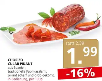 SPAR Gourmet CHORIZO CULAR PIKANT aus Spanien, traditionelle Paprikasalami, pikant scharf und grob gekörnt, in Bedienung, per 100g Angebot
