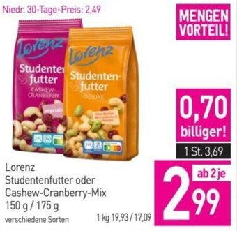Sutterlüty Lorenz Studentenfutter oder Cashew-Cranberry-Mix 150 g / 175 g Angebot
