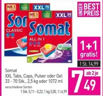 Sutterlüty Somat XXL Tabs, Caps, Pulver oder Gel 33-70 Stk., 2,5 kg oder 1072 verschiedene Sorten ml Angebot