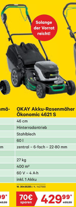 Lagerhaus OKAY Akku-Rasenmäher Ökonomic 4621 S Angebot