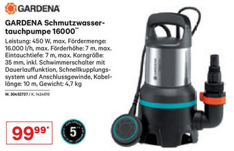 Lagerhaus GARDENA Schmutzwasser-tauchpumpe 16000" Angebot