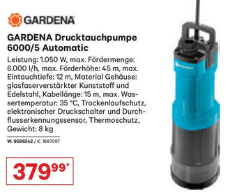 Lagerhaus GARDENA Drucktauchpumpe 6000/5 Automatic Angebot