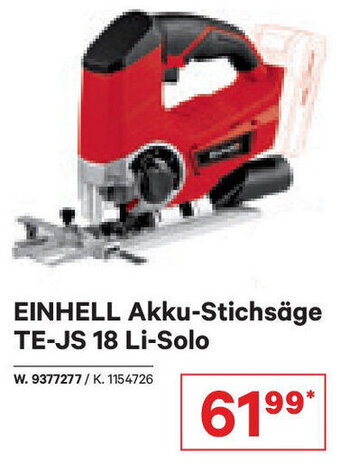 Lagerhaus EINHELL Akku-Stichsäge TE-JS 18 Li-Solo Angebot