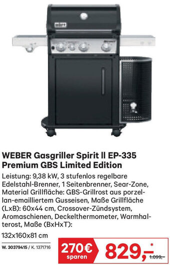Lagerhaus WEBER Gasgriller Spirit II EP-335 Premium GBS Limited Edition Angebot