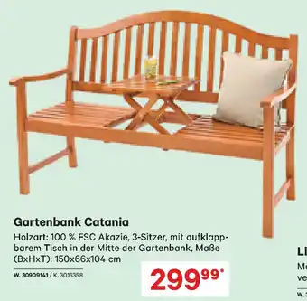Lagerhaus Gartenbank Catania Holzart: 100 % FSC Akazie, 3-Sitzer, mit aufklapp-barem Tisch in der Mitte der Gartenbank, Maße (BxHxT): Angebot